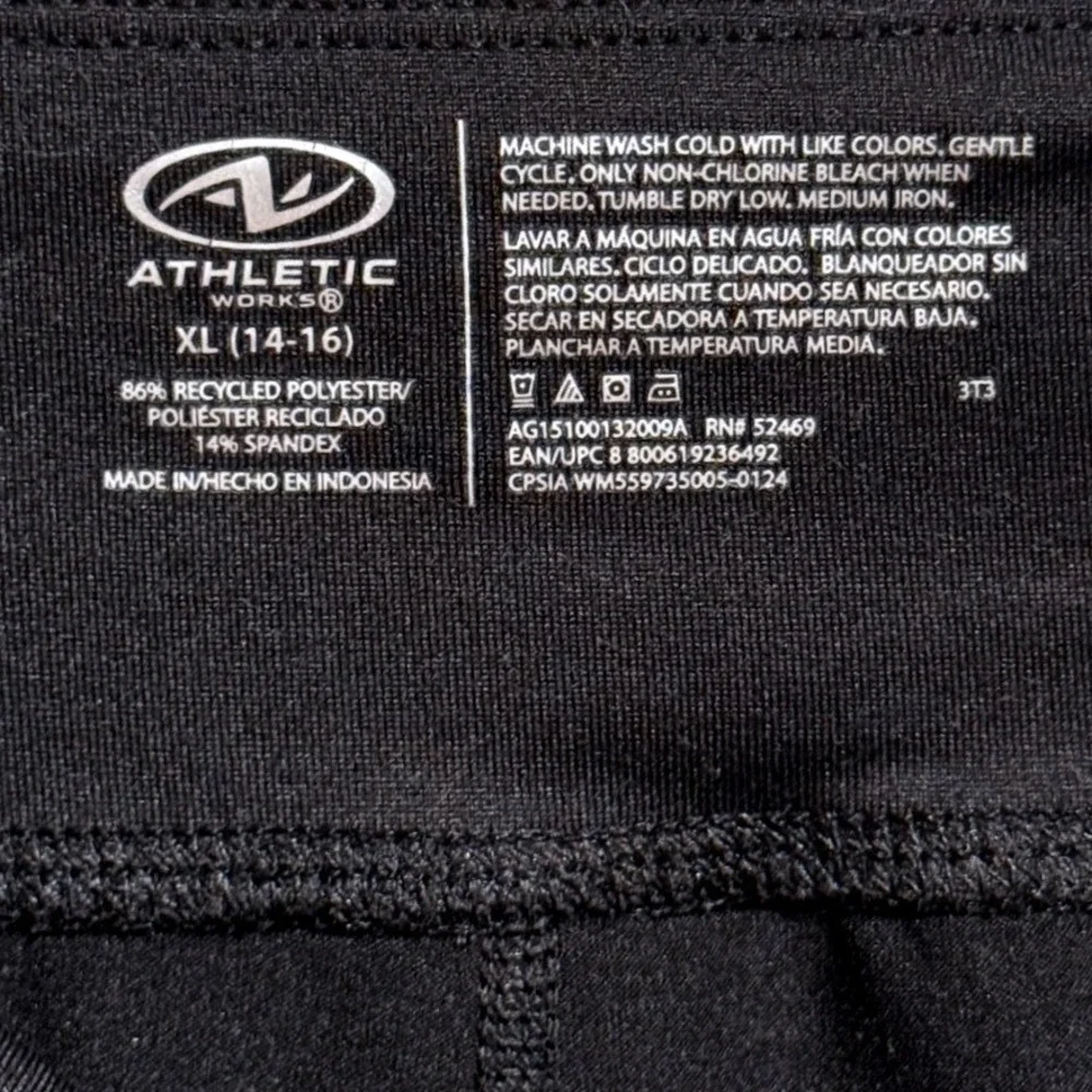 Athletic Works Girls Black Active Leggings with Side Pockets Size XL 14-16